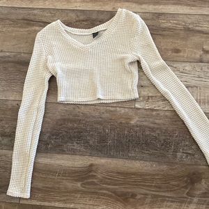 Beige v neck crop top